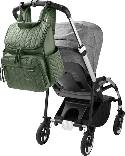 Skip Hop Diaper Bag Backpack: Forma, Multi-Function Baby Travel Bag with Changing Pad & Stroller Attachment, Sage