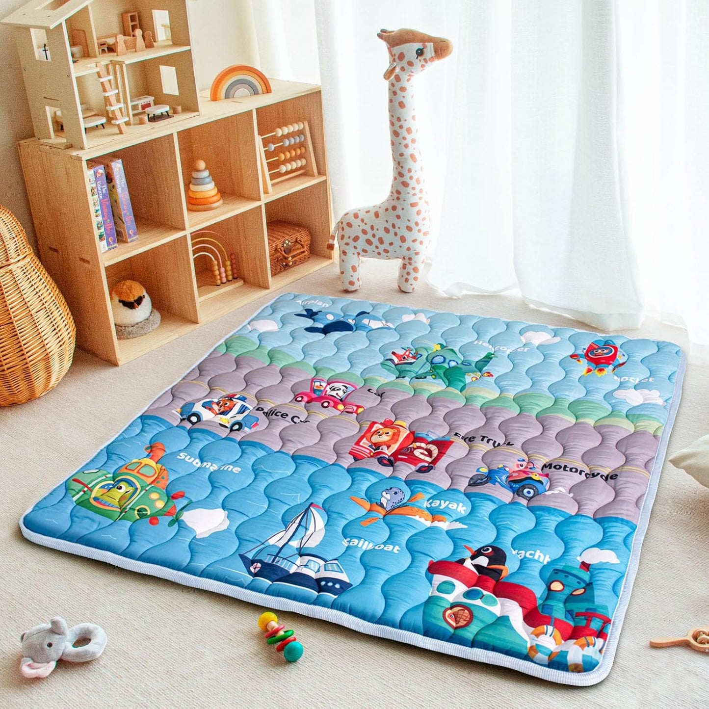 Baby Play Mat, 50x50 Playpen Mat with Super Soft Touch, Activity Mats with Upgraded Anti-Slip Bottom, Machine Washable Crawling Mats for Floor & Picnic (Animal Alphabets)