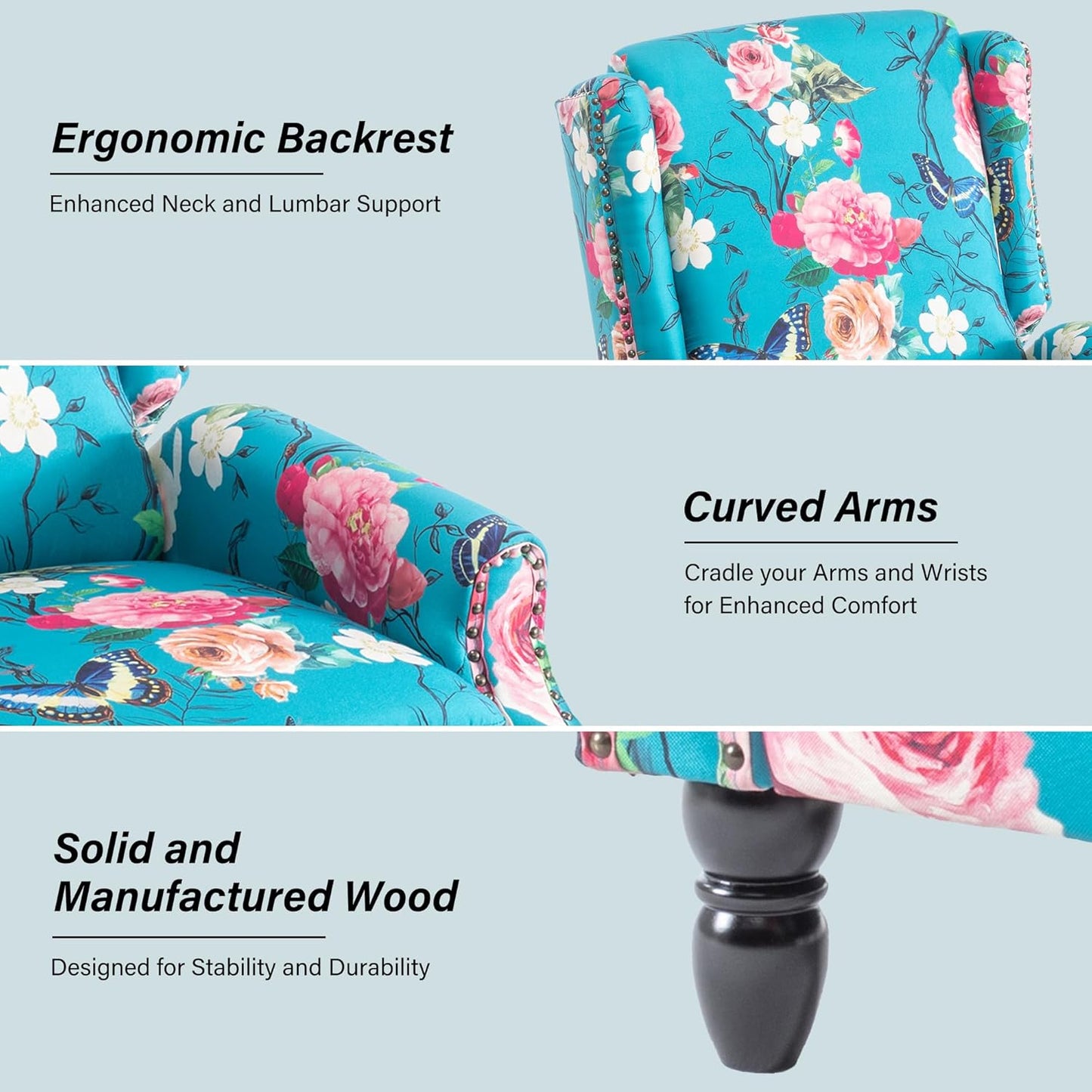 Swivel Rocker Recliner Chair, Manual Nursery Glider Recliner, Floral Fabric Wingback Accent Chair with Adjustable Backrest & Footrest for Small Spaces Living Room Bedroom (Plants Floral, Set of 1)