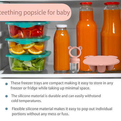 BigSpinach Silicone Baby Food Freezer Tray with Teething Popsicle Molds - Baby Fruit Feeder and Breastmilk Teether Combo