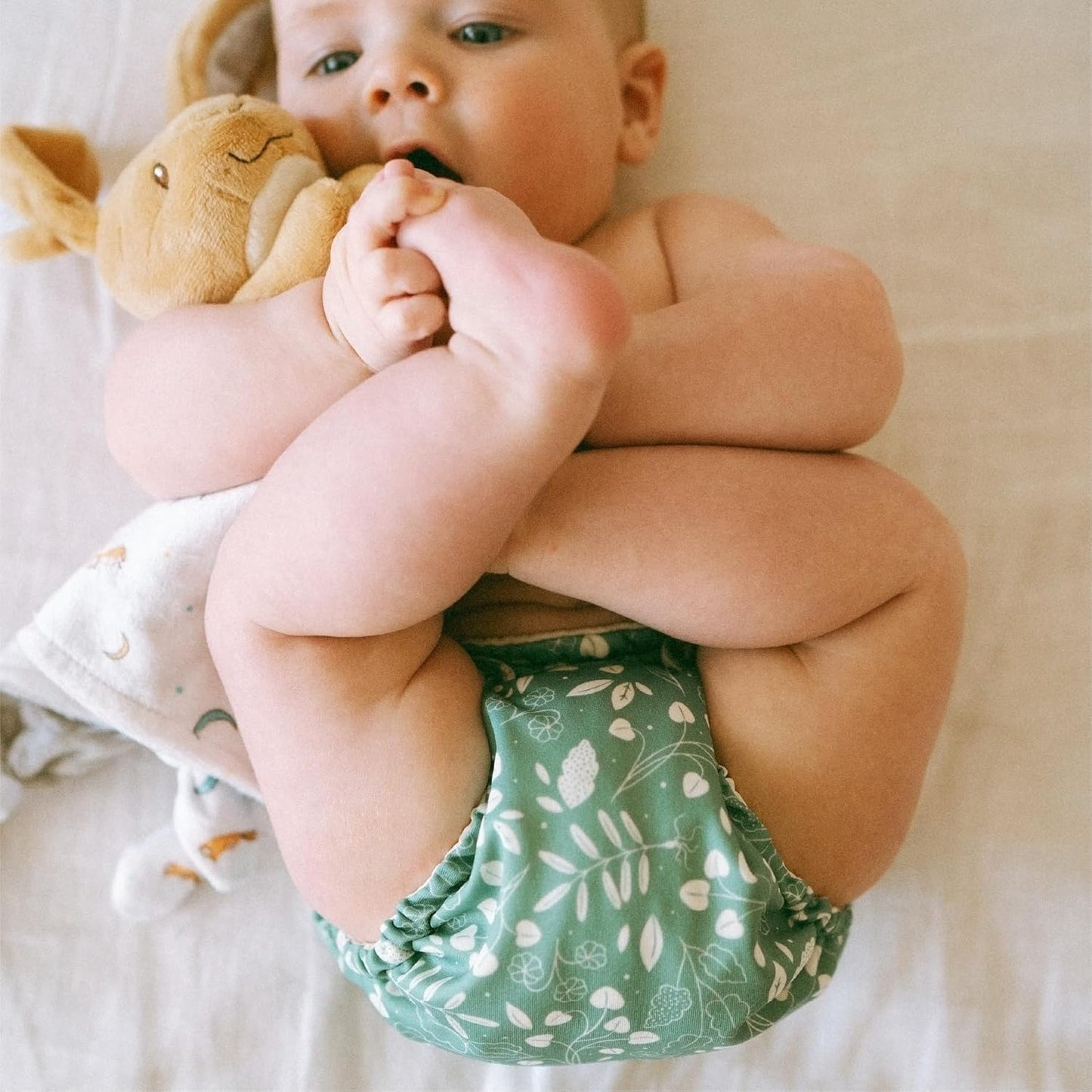 Esembly Cloth Diaper Cover - Reusable Swim Diaper, Waterproof, Breathable - Adjustable Outer Layer Over Absorbent Inner for Blowout Protection - Sea Glass, Size 2 (18-35lbs)