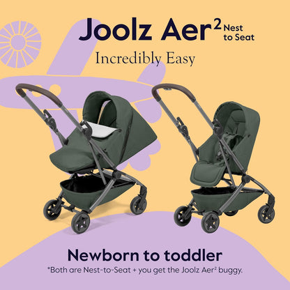 Joolz Aer2 Nest-to-Seat Accessory - Parent-Facing Compact Travel Stroller Seat for Newborn to Toddler (Up to 33 lbs) –Lightweight One-Hand Fold – Airplane Approved – Space Black (Chassis Not Included)
