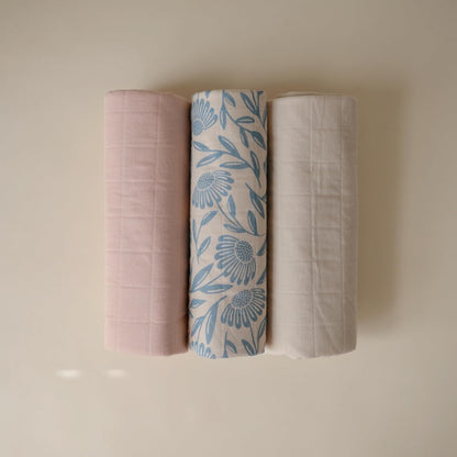 mushie Water Repellent Changing Pad Liners | Made with Organic Cotton | Set of 3 (Pastel Blooms Combo)