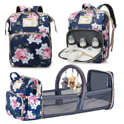 GurZinn Diaper Bag Backpack with Changing Station, Foldable for Bady Toddler, 3 in 1 Large Capacity Newborn Essentials Organizer with Stroller Hook for Girls and Boys（Pink）