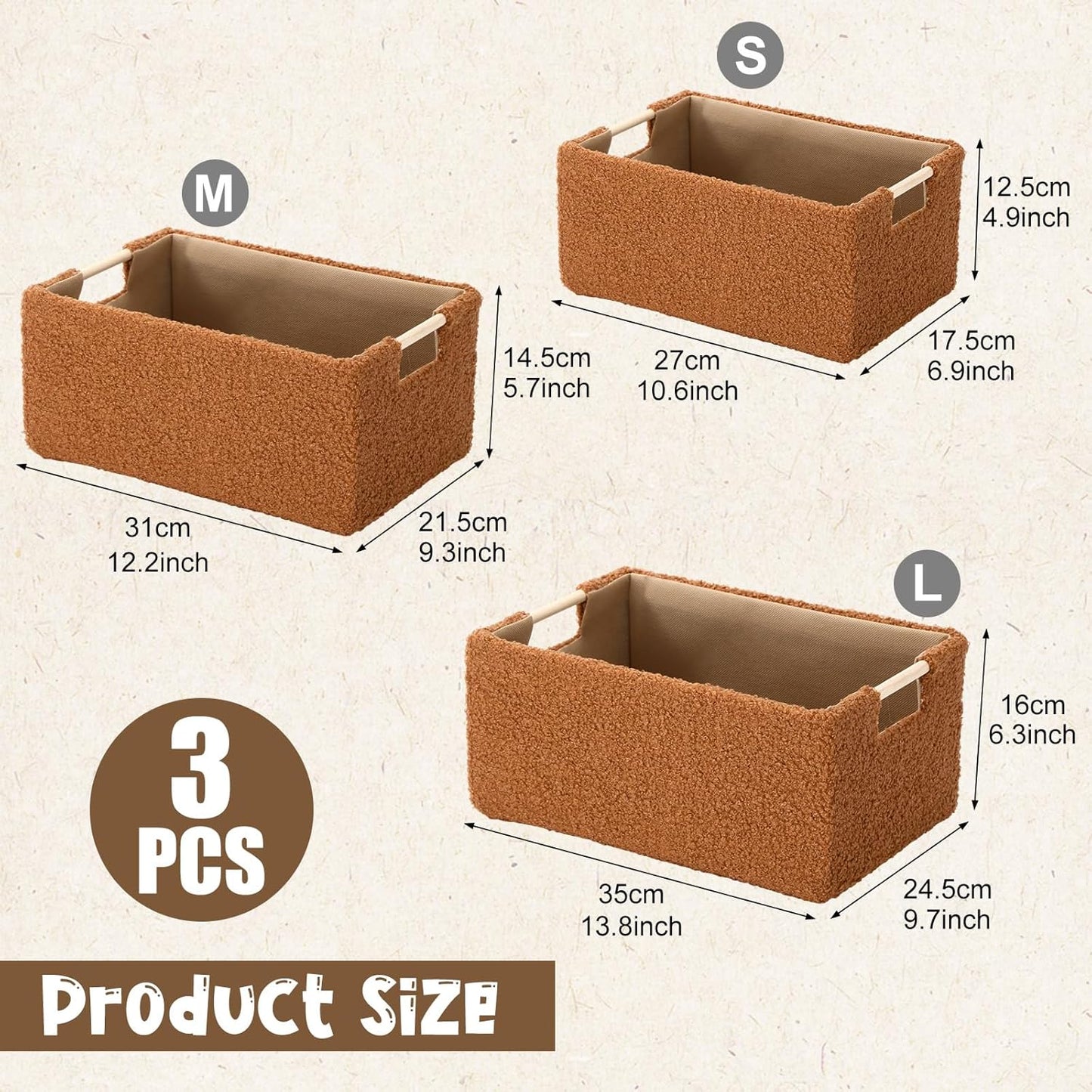 3 Pack Baby Diaper Caddys Organizer 3 Size Brown Baby Changing Basket Sherpa Fleece Diaper Storage Baskets Soft Plush Toy Bins BabyShower Gift for Nursery Car Portable Changing Table