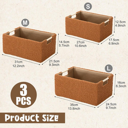 3 Pack Baby Diaper Caddys Organizer 3 Size Brown Baby Changing Basket Sherpa Fleece Diaper Storage Baskets Soft Plush Toy Bins BabyShower Gift for Nursery Car Portable Changing Table
