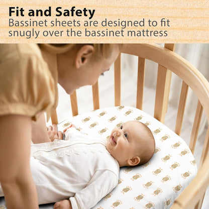 3-Pack Bedside Sleeper Bassinet Sheets | GOTS Certified Organic 100% Muslin Cotton | Ultra Soft & Breathable | 33×20×4” Fitted Sheets | Universal Fit 29–33” x 17–21” Pads