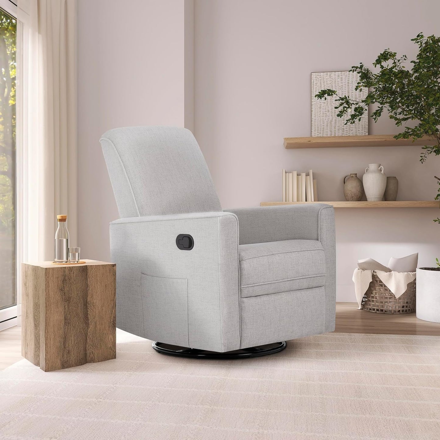 Evolur Raleigh Upholstered Manual Glider Recliner– Rocking & 360° Swivel with Smooth Glide – Greenguard Gold & FSC Certified – Modern Nursery and Living Room Chair in Light Sand