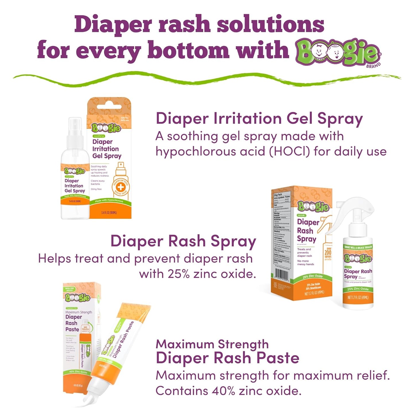 Boogie Hypochlorous Acid Diaper Irritation Gel Spray - 3.4 oz - Baby Essentials for Diaper Rash, Soothing Cleansing Spray