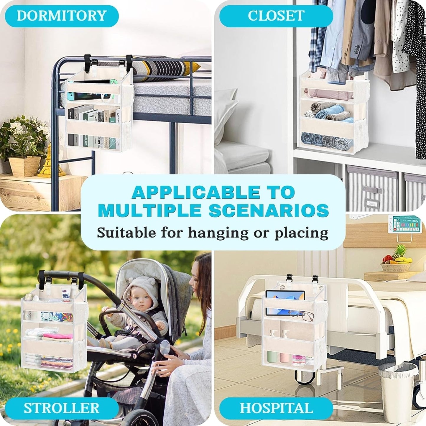 Ofiray-home Hanging Diaper Organizer for Changing Table,Cribs,Car,Playard or Wall & Nursery Organization-Durable 2-Tier Diaper Organizer with Mesh Pockets and Viewable Design, Won't Deform, Light Gray