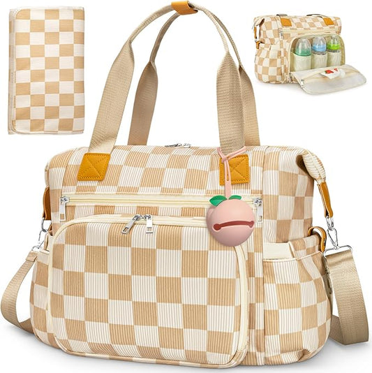 KUBYA Diaper Bag Tote, Puffer Diaper Tote Bags for Women Lightweight Travel Work Hospital Baby Bag Crossbody Mommy Bag