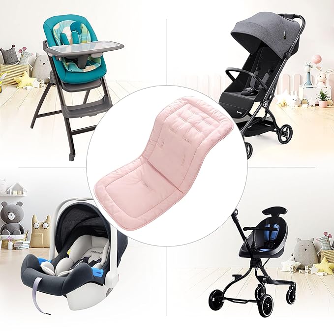 Baby Stroller Cushion, Infant Car Seat Insert-Universal Breathable and Soft Newborn Stroller Mat-100% Cotton Cover Toddler Seat Pad Liner for Stroller, 34x78cm,1 Pack（Grey+Pink）
