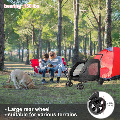 Large Dog Travel Stroller with 4 Heavy Duty Wheels Pet Stroller with Adjustable Handle - Double Doggie Capacity Jogger Wagon with Back Front Door for Small Medium Large Dogs (Dark Light Gray)