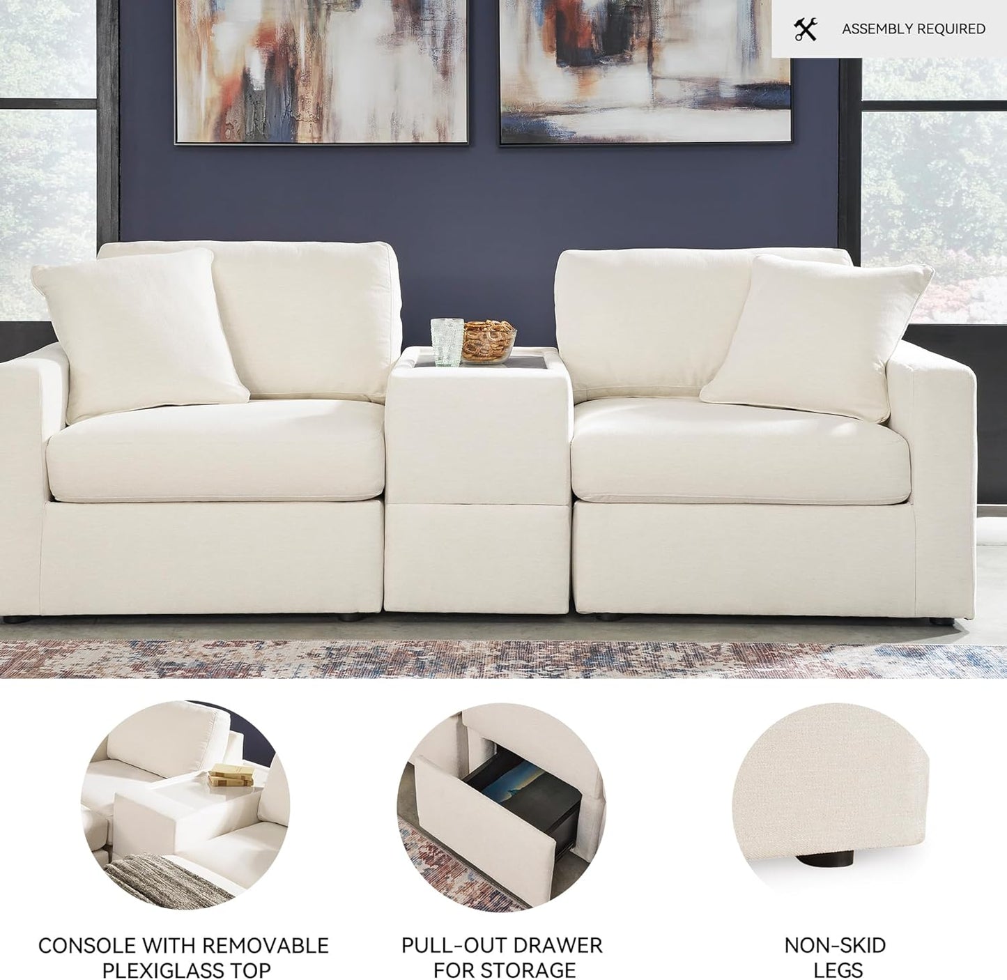 Signature Design by Ashley Modmax Coastal Press-Back Swivel Glider Rocker Recliner with Machine Washable Cover, Hidden Storage Compartments and 2 Bolster Pillows, Beige - Colors A
