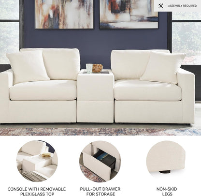 Signature Design by Ashley Modmax Coastal Press-Back Swivel Glider Rocker Recliner with Machine Washable Cover, Hidden Storage Compartments and 2 Bolster Pillows, Beige - Colors A