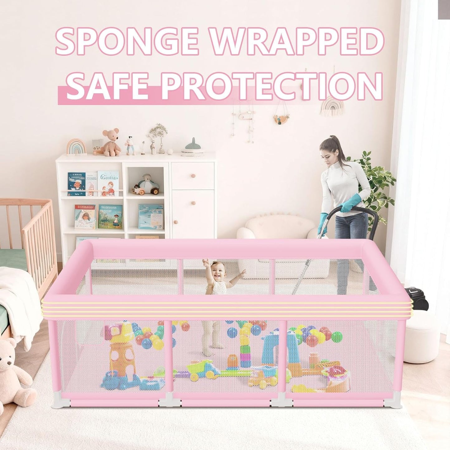 Hiaksedt Baby Playpen 50x50 Inch, Play Pens for Babies and Toddlers Baby Fence Play Yards for Indoor & Outdoor with Breathable Mesh Anti-Fall Playpen