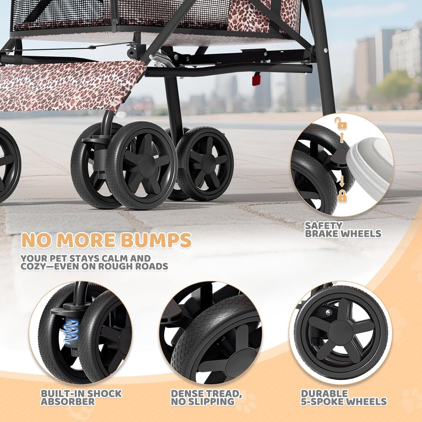 Magshion Compact Pet Stroller for Small-Medium Dogs/Cats up to 22lbs, 4-Wheel Lightweight Umbrella Shaped Portable Puppy Travel Jogger with Breathable Mesh, Cup Holder & Rear Storage, Black
