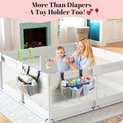 2-Pack Hanging Diaper Organizer for Crib & Changing Table | 50+ Large Capacity Baby Diaper Caddy, Washable Newborn Essentials Organizer for Baby Girl, Ideal Baby Shower Gifts with Hook Straps