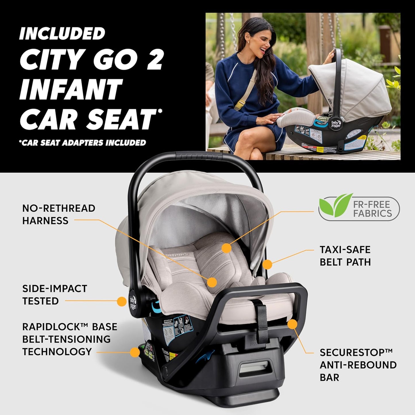 Baby Jogger City Mini GT3 All Terrain Baby Stroller with Forever Air Rubber Tires, All Wheel Suspension, Lightweight Stroller with Magnetic Buckle, No-Rethread Harness, and Foot Brake, Frosted Ivory