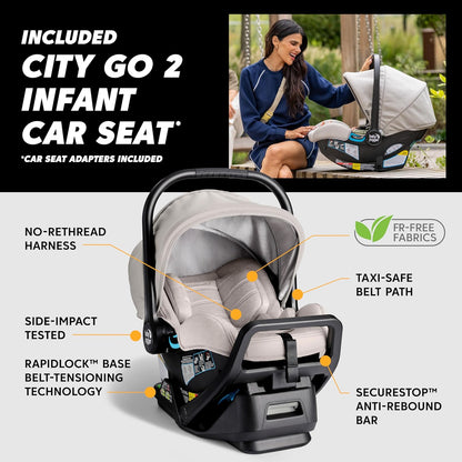 Baby Jogger City Mini GT3 All Terrain Baby Stroller with Forever Air Rubber Tires, All Wheel Suspension, Lightweight Stroller with Magnetic Buckle, No-Rethread Harness, and Foot Brake, Frosted Ivory