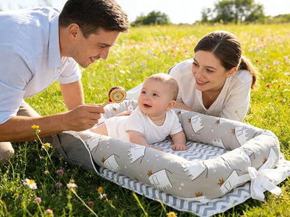 Baby Lounger for Newborns & Infants 0–24 Months, 100% Cotton Breathable Infant Support Cushion with Adjustable Size, Portable Baby Nest for Home and Travel, Baby Shower Gift (Elephant Grey)