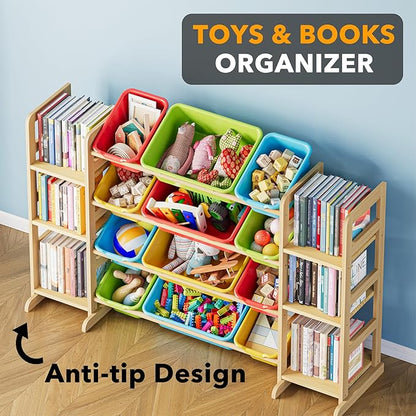 SpaceAid Toy Storage Organizer with 6 Shelves and 12 Bins, Toy Organizers Storage Bookshelf, Kids Bin Shelf Toys Box Bookcase for Bedroom Playroom Organization Room Decor, Multi-Colored