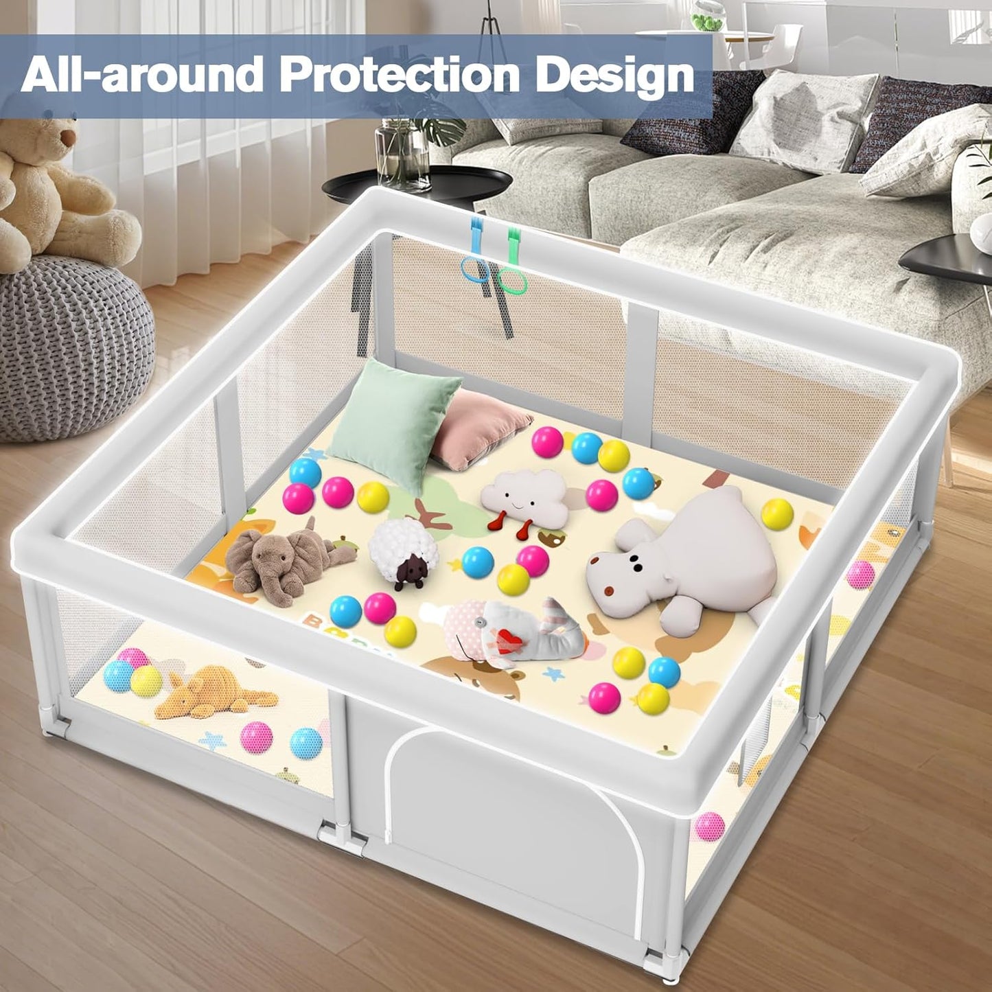 Large Baby Playpen for Babies and Toddlers, Playpen 74×50, Large Baby Play Yards Indoor & Outdoor, Sturdy Safety Baby Play Pen with Soft Breathable Mesh, Toddlers Activity Center with Anti-Slip Base