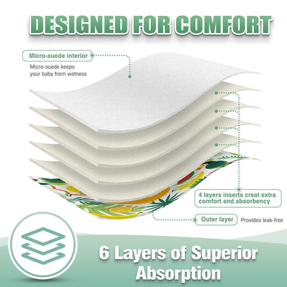 wegreeco Cloth Diapers 6 Pack with 6 Inserts & 1 Wet Bag, Washable Cloth Diapers for Babies, One Size Adjustable Reusable (Flower)