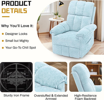 Korser Recliner Chair, Swivel Rocker Recliner Chair for Adults, Small Recliners for Small Spaces, Upholstered Manual Recliner with Side Pockets, Nursery Rocking Chair for Living Room, Chenille, Beige