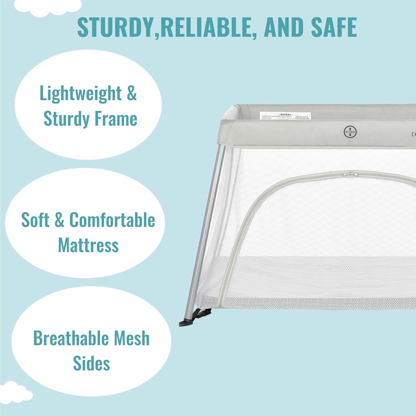 Dream On Me Travel Light Baby Playard with Zipper Access Door, Breathable Mesh Sides with Soft Comfortable Mattress, Easy Fold Design with Travel Carry Bag, Compact Space Saving Design - Grey