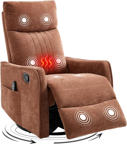 Trustyue Swivel Rocker Recliner Chair, 360° Swivel Recliner with Heat and Massage, Rocker Recliner Nursery Glider Chair with Side Pockets for Living Room (Beige, Fabric)
