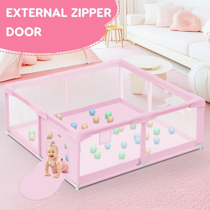 besuhot Baby Playpen Extra Large Play Yard 74" x 50" Playpen for Babies and Toddlers with Anti-Slip Suckers and Zipper Gate, Safety Baby Activity Center for Indoor & Outdoor