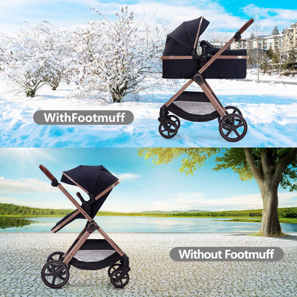Lortsybab 2 in 1 Baby Stroller, Newborn Infant Toddler Convertible Pram Stroller for 0-36 Months Old Babies (Grey)