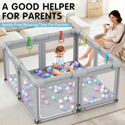 Baby Playpen Foldable Playpen for Babies and Toddlers, Large Playpens Portable Play Pen Play Yard for Kids Fence Indoor Outdoor Travel 4 Handlers 50 Balls Baby Gifts Essentials 50"X50" Dark Grey