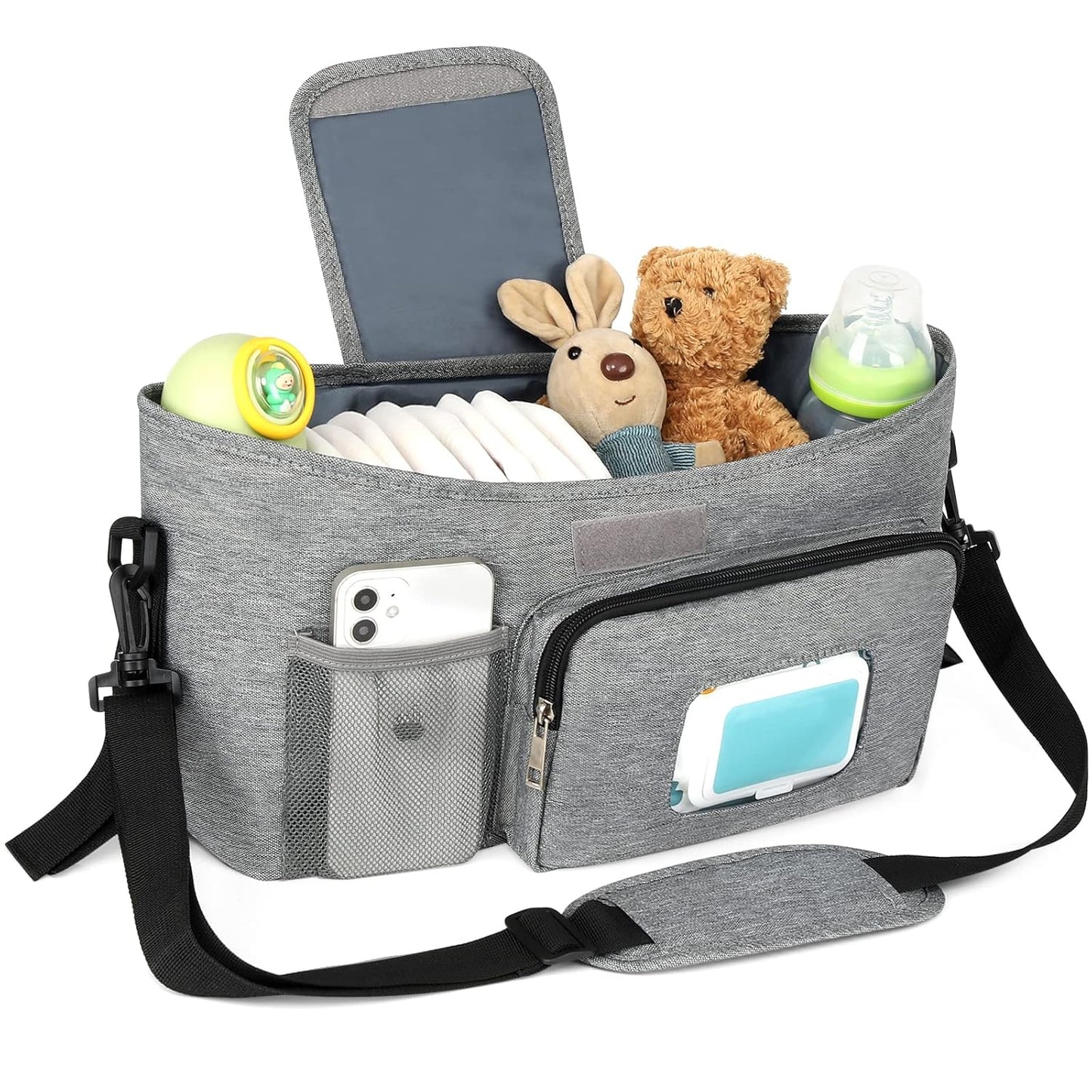 Accmor Universal Stroller Organizer with Insulated Cup Holder, Stroller Caddy Bag Accessories, Stroller Cup Holder Organizer for Uppababy Baby Jogger Britax Stroller, Black