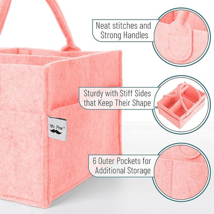 Mr. Pen- Baby Diaper Caddy Organizer, Pink, Baby Caddy Organizer with Handle, Compact Size, Collapsible & Portable