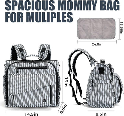 ALLCAMP Diaper Backpack, Waterproof Large Capacity Baby Bag, Multi-Function Nappy Bag with Stroller Hooks, Convertible Tote