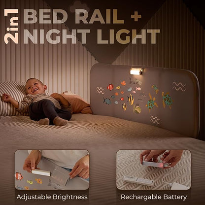 Toddler Bed Rail with Night Light - Foldable Bed Side Rails - Fits for Most Beds Bed Rails for Full Size Bed, Queen Size Rails, Twin Rails - Portable Fence for Baby - 48inch