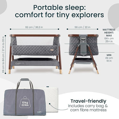 Tutti Bambini CoZee® Luxe Bedside Bassinet & Sleeper - Baby Bassinets Bedside Sleeper, Portable Crib & Adjustable Crib for Newborns, Travel Case, Must-Have Baby Essentials, 0-6 Months (Walnut/Slate)