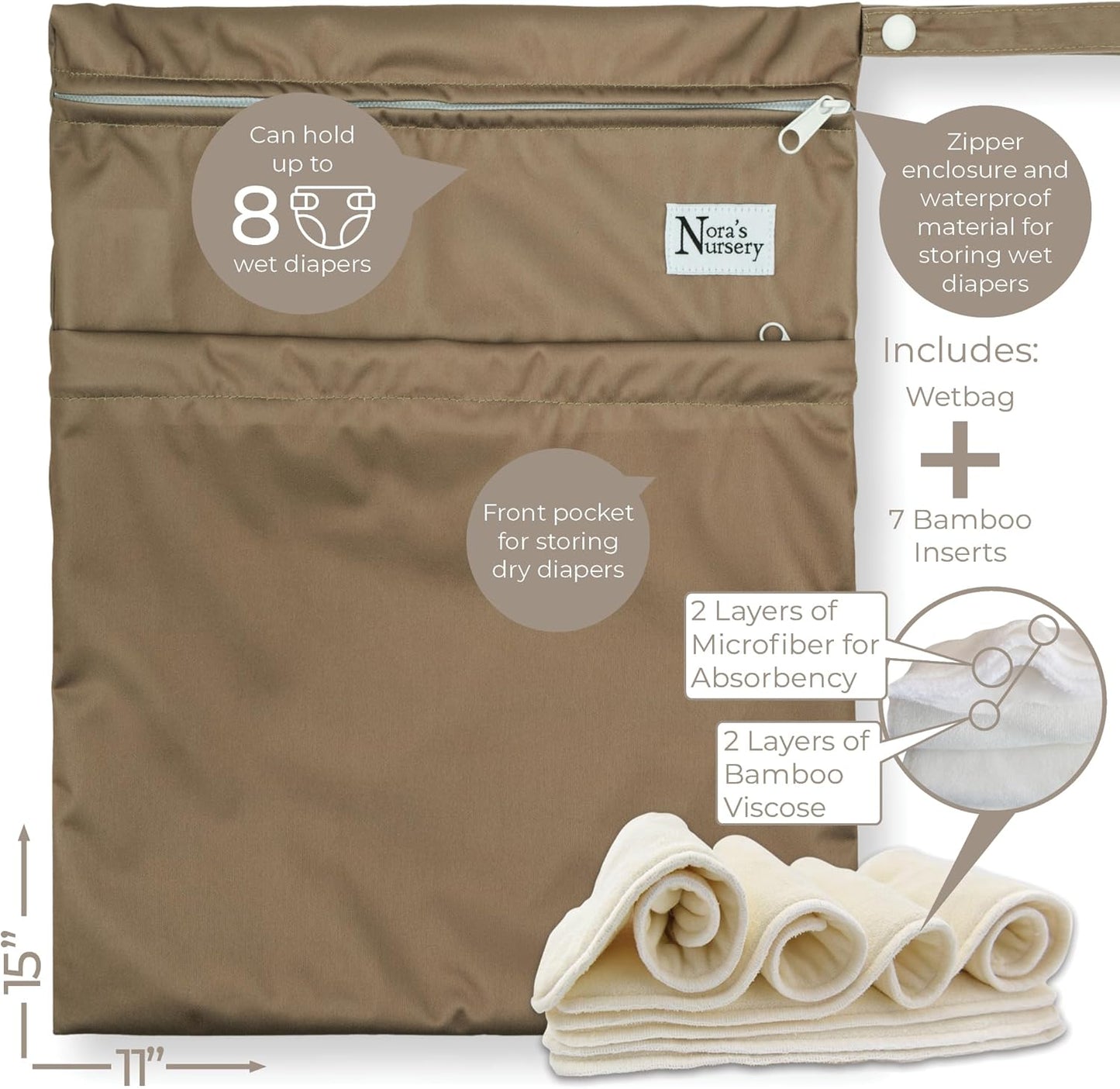 Nora's Nursery AWJ Cloth Diapers 7 Pack with 1 Wet Bag - Waterproof Cover, Washable, Reusable & One Size Adjustable Pocket Diapers for Newborns and Toddlers - Dahlia