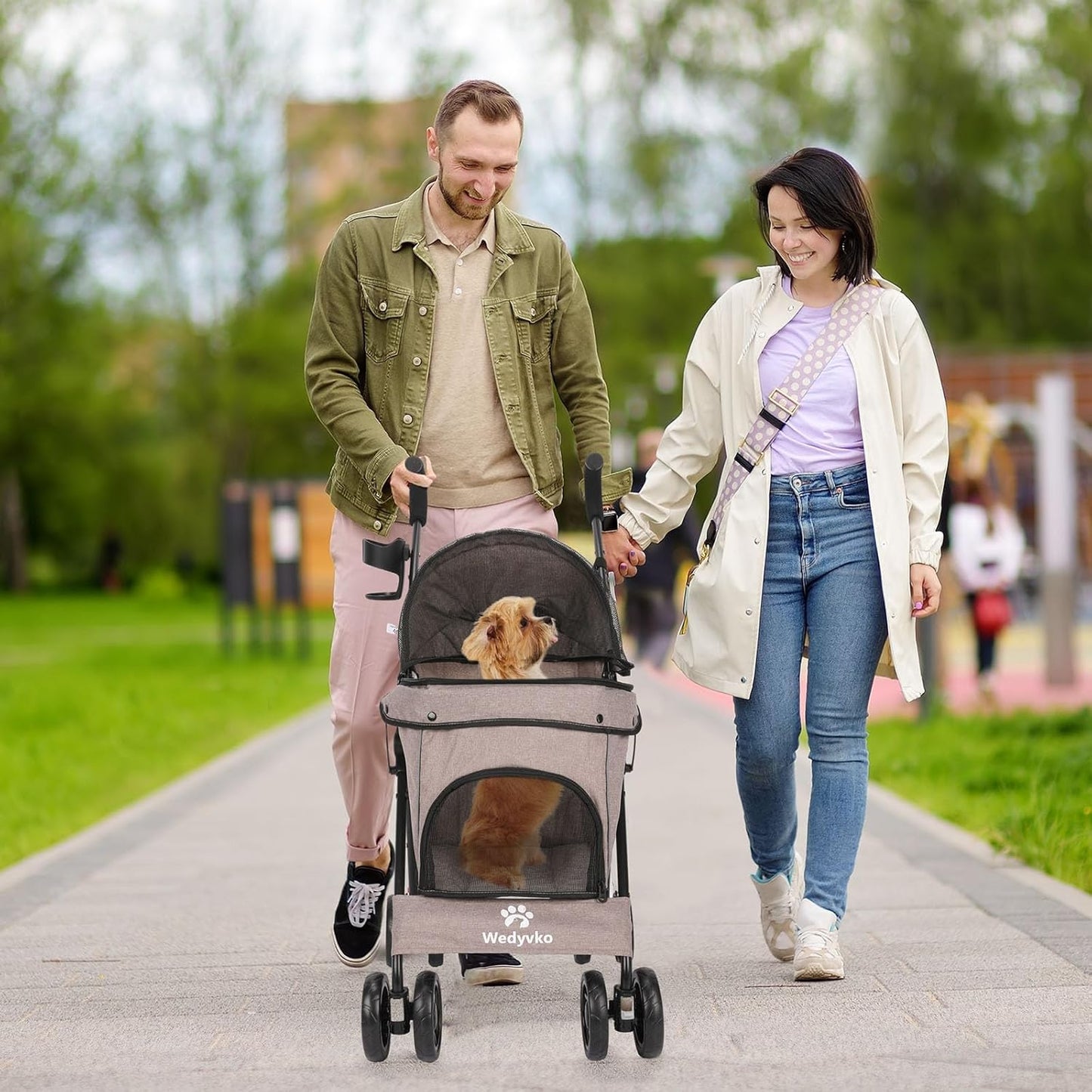 Wedyvko Travel Portable Dog Stroller, Pet Stroller for Small Puppy Dogs & Cats, Up to 33 lbs, Black