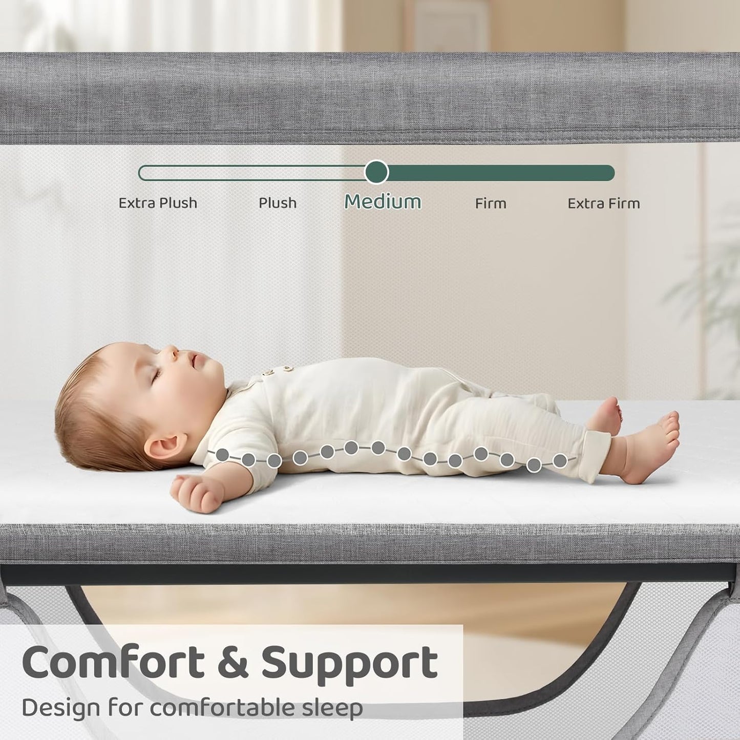 Cowiewie Bassinet Bedside Sleeper, Portable, Breathable, Adjustable Baby Bedside Bassinet for Peaceful Nights, Light Grey