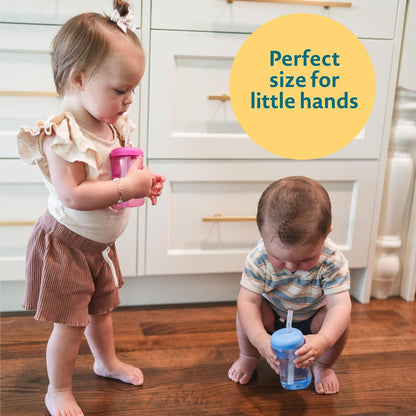 The First Years Squeeze & Sip Toddler Straw Cups - Squeezable Transition Sippy Cup with Silicone Straw - Toddler Feeding Supplies - 7 Oz - 3 Count - Ages 6 Months and Up