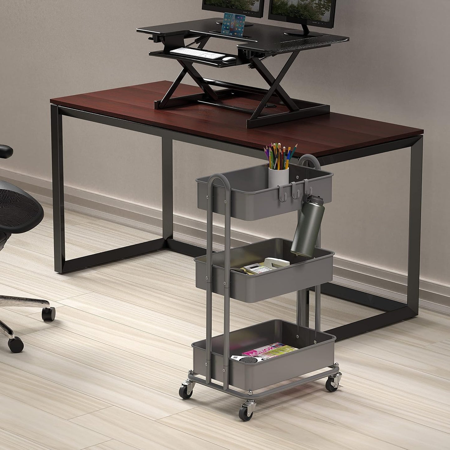 Simple Houseware 3-Tier Heavy Duty Metal Utility Rolling Cart, White