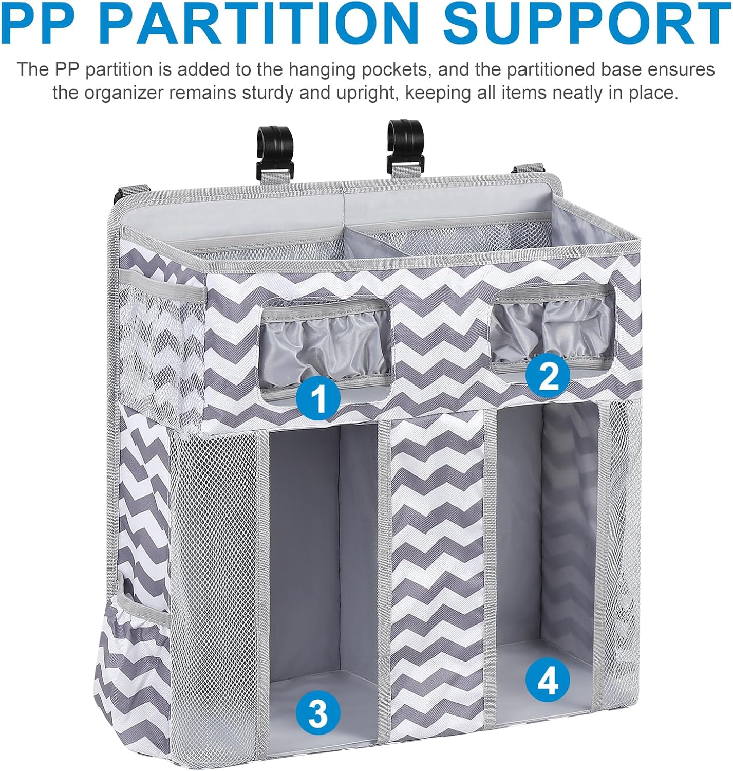 Accmor Hanging Baby Diaper Caddy Organizer, Diaper Stacker, Baby Crib Hanging Classified Storage Bag Organizer for Changing Table, Crib, Playard or Wall & Nursery Organization, Grey