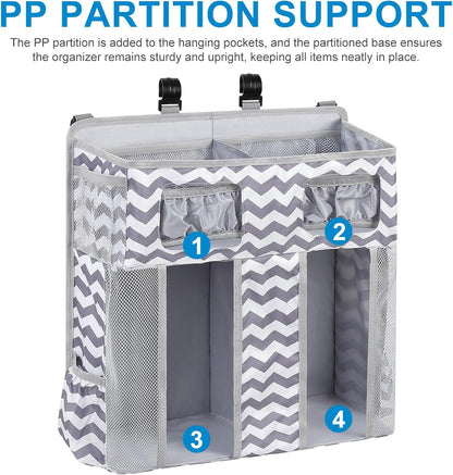 Accmor Hanging Baby Diaper Caddy Organizer, Diaper Stacker, Baby Crib Hanging Classified Storage Bag Organizer for Changing Table, Crib, Playard or Wall & Nursery Organization, Grey
