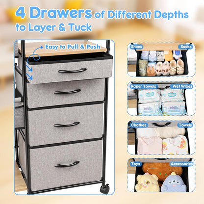 Fabuday Baby Diaper Caddy Organizer Cart - 4 Tier Rolling Diaper Cart with Wheels, Baby Essentials Organizers and Storage, Mobile Utility Carts for Bedside, Crib Nursury, Bedroom, Changing Table