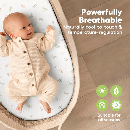 2-Pack Baby Bassinet Sheets Girl, Boy - 33x17 Viscose Derived from Bamboo Bedside Mattress Fitted Bassinet Sheets, Compatible with Halo Bassinest Swivel Sleeper, Baby Delight, Graco (Pecan)