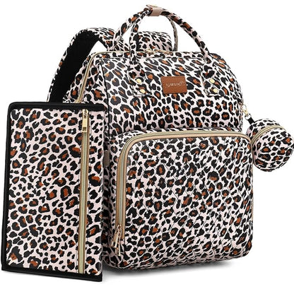 ROSEGIN Diaper Bag Backpack with Changing Pad, Pacifier Case, Baby Bag for Boy Girl Toddler - Large, Stylish, Waterproof Travel Quilted Diaper Bag for Mom - Baby Shower - Cheetah