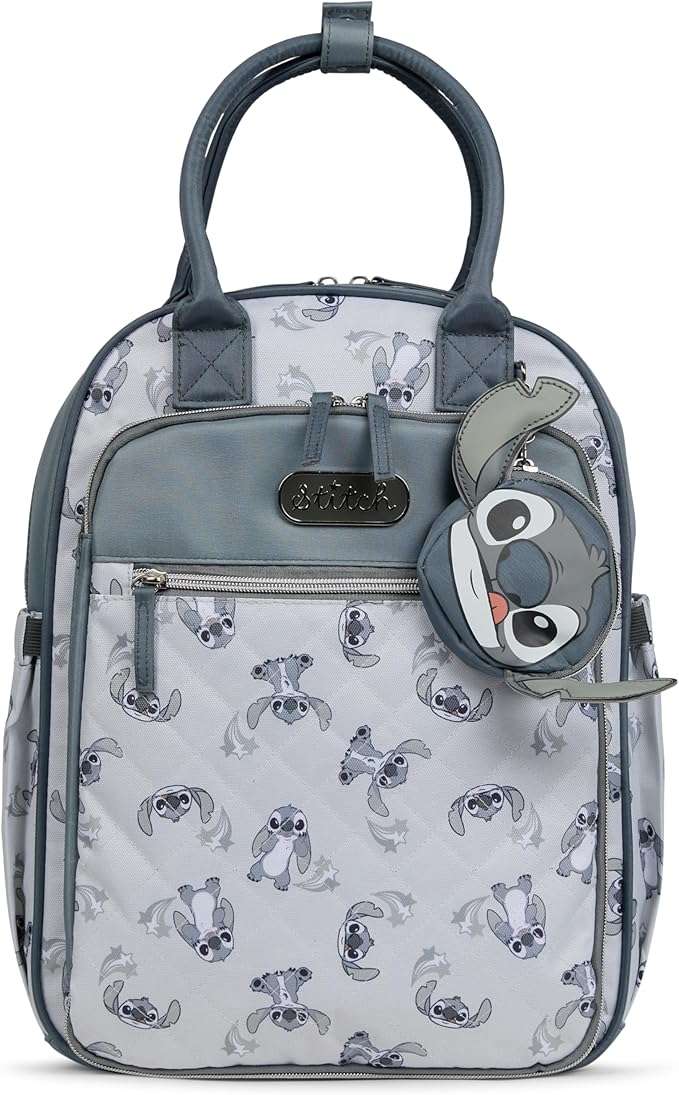 Disney Diaper Bag Backpack with Changing Pad Stich – 16” Nylon Baby Bag for Parents, Insulated Bottle Holders, Multiple Storage Pockets